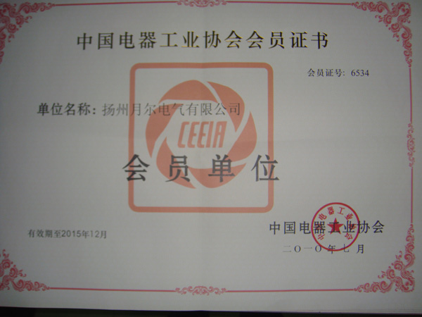 中國(guó)電器工業(yè)協(xié)會(huì)會(huì)員證書(shū)
